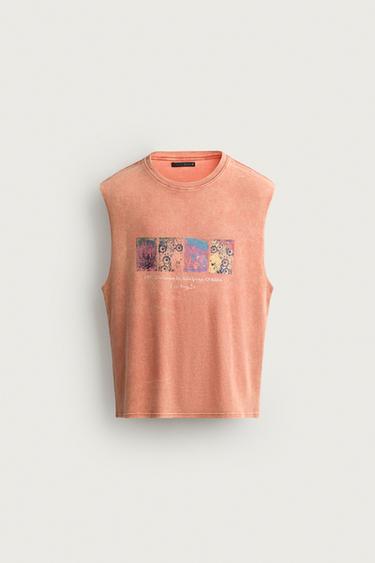 Zara PRINTED KNIT TANK TOP - Coral red