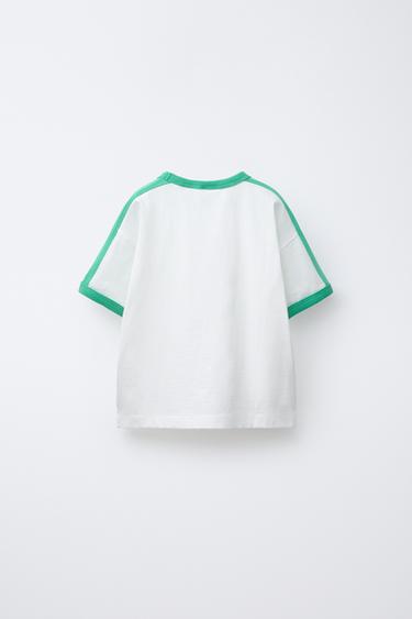 RAISED SLOGAN PRINT T-SHIRT - White / Green by Zara - Image 1