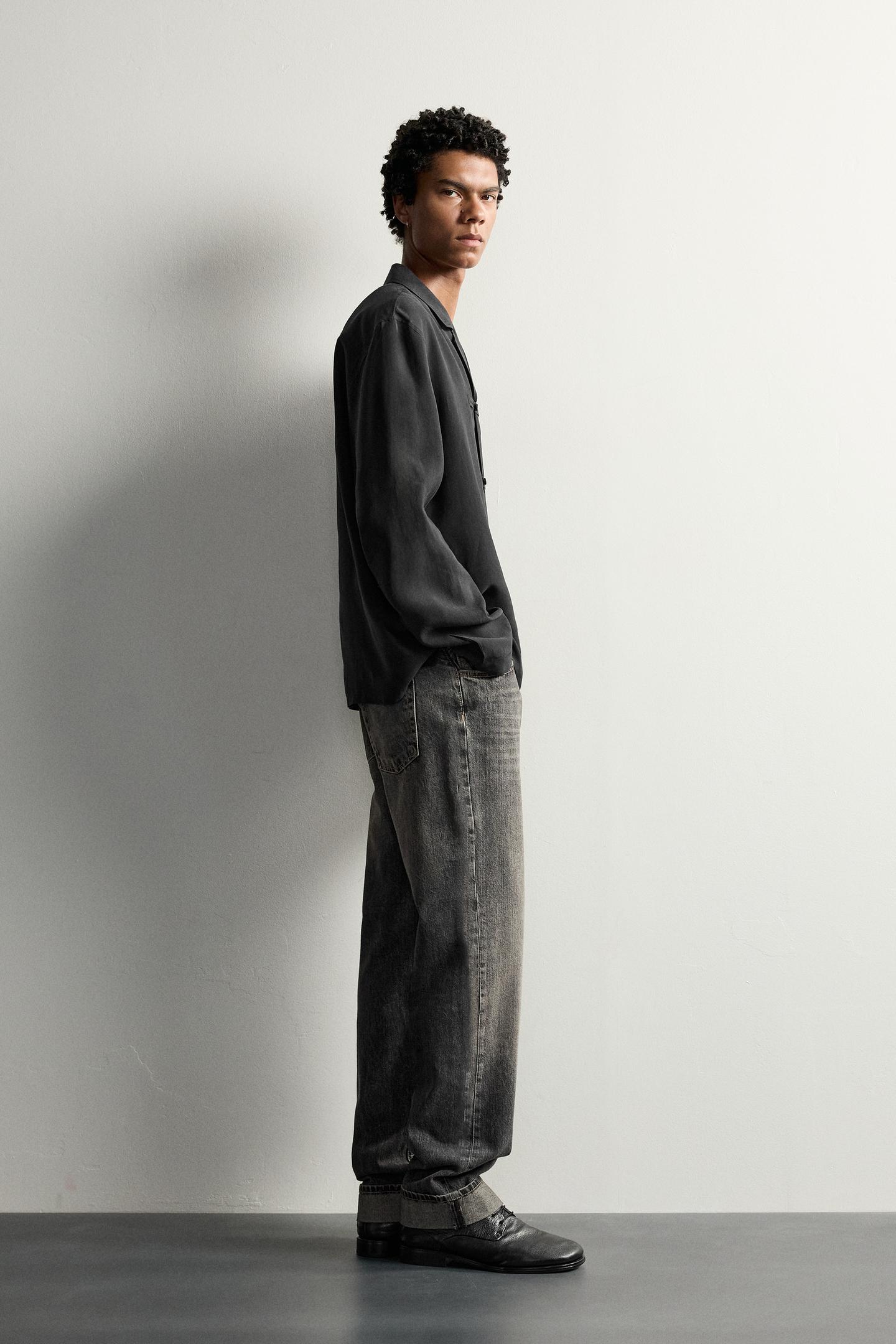 Мужская рубашка Zara Fluid Fabric Shirt with Frog Fastening, цвет: Чёрный — фото 4