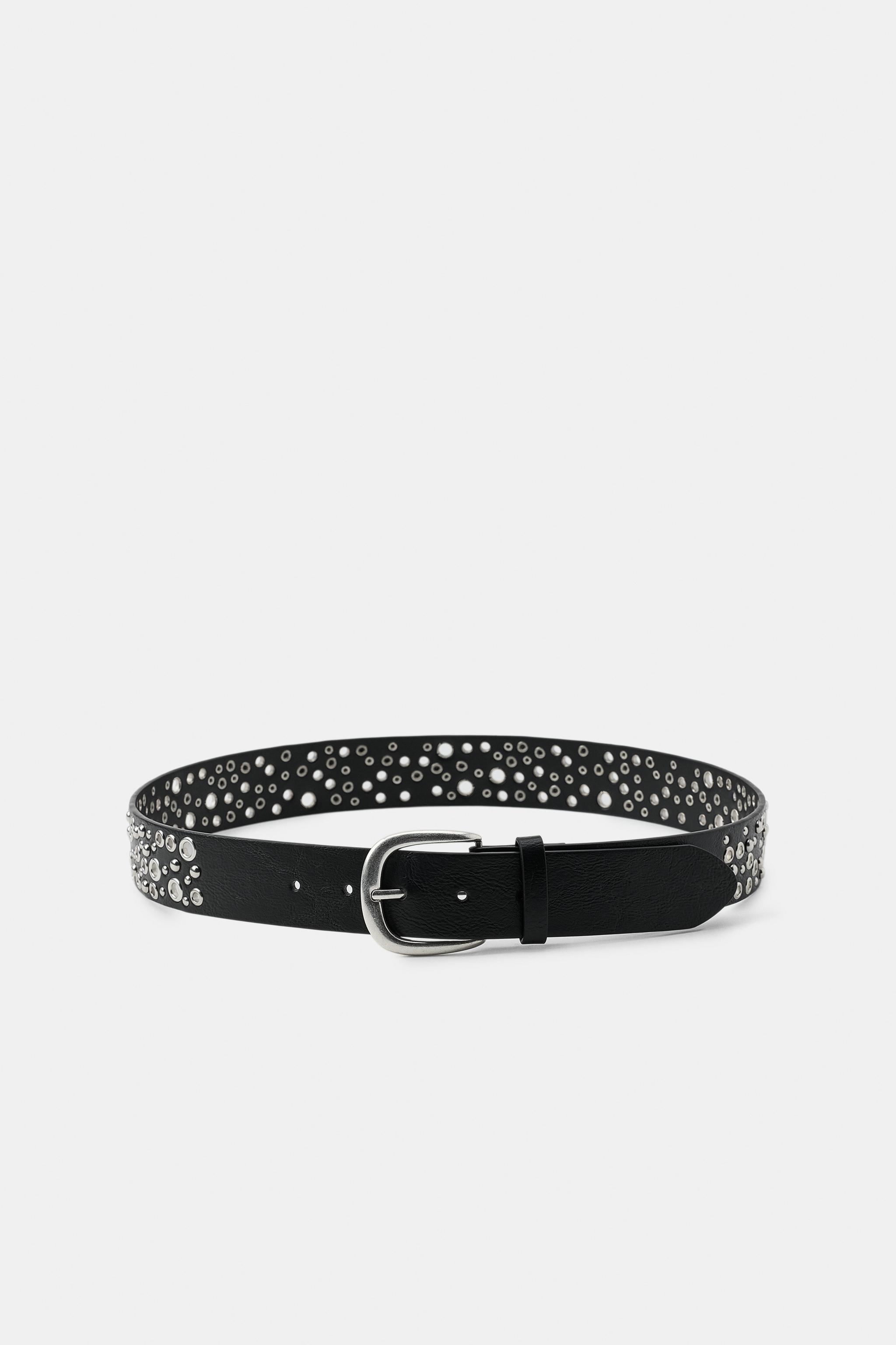 PERFORATED STUD FAUX LEATHER BELT - Black | ZARA United States
