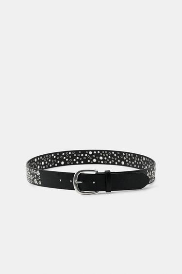 PERFORATED STUD LEATHER EFFECT BELT - Black by Zara