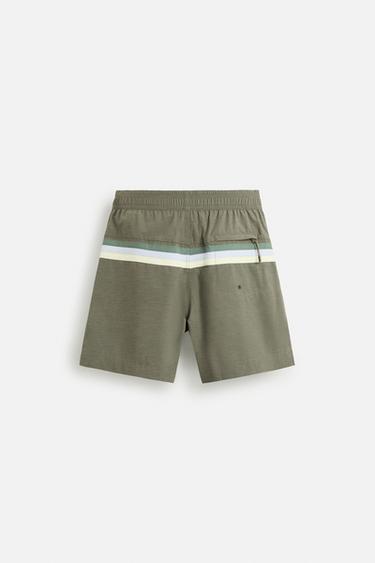 STRIPED LONG SWIMMING TRUNKS - Khaki by Zara - Image 1