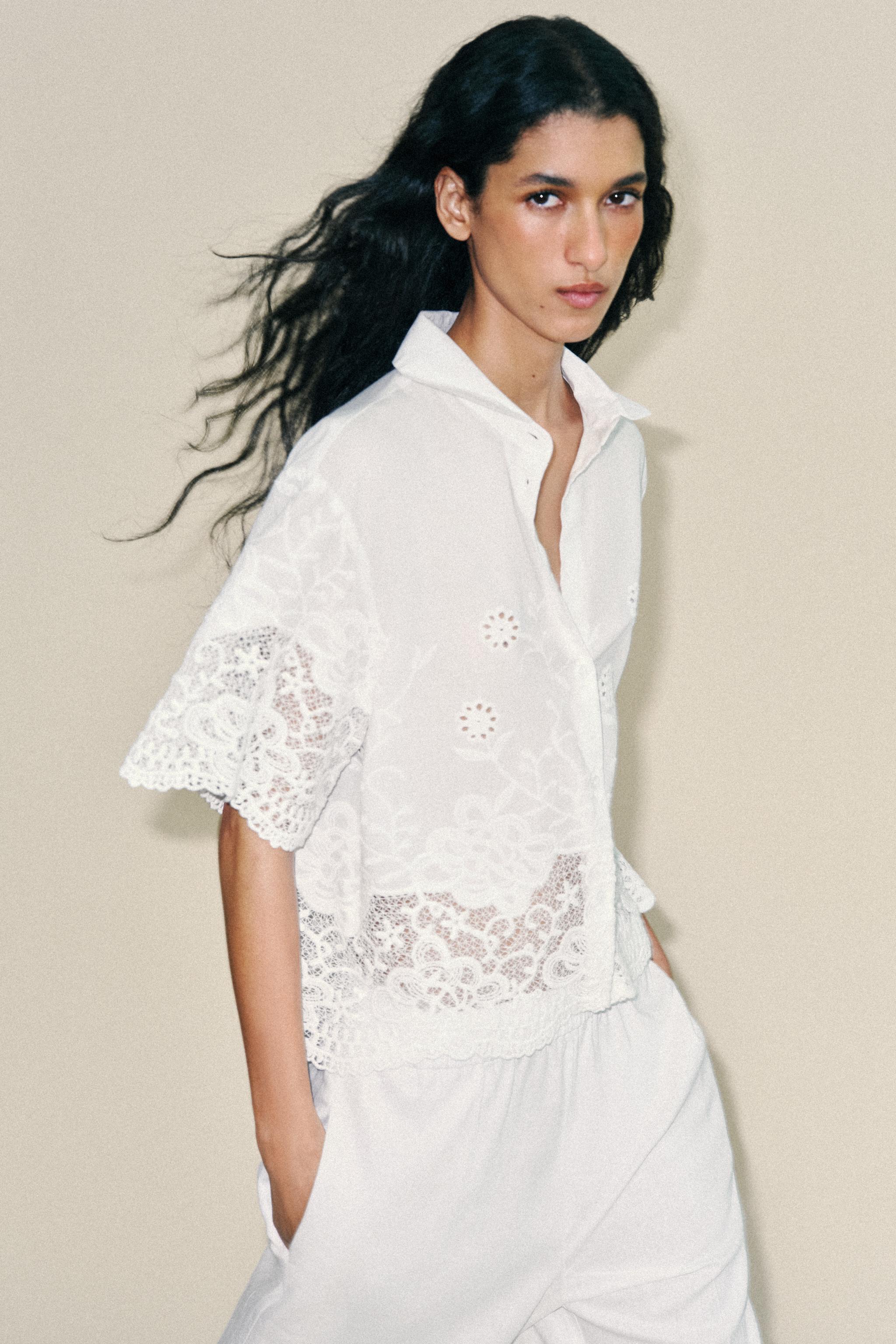 EMBROIDERED EYELET SHIRT