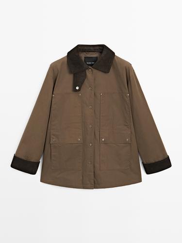 Zara Waxed parka with corduroy detail - Brown