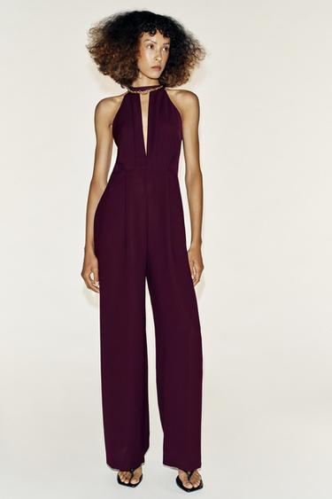 JUMPSUIT WITH NECKLACE - Burgundy by Zara - Image 0