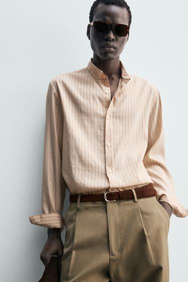 CHEMISE RELAXED FIT À RAYURES - Rose pastel de Zara - Image 4