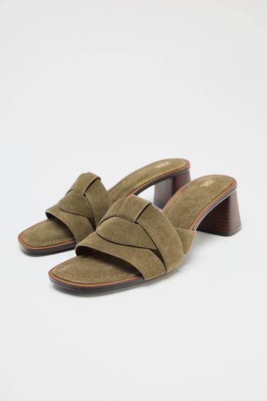 STRAPPY SPLIT SUEDE HEELED SANDALS - Khaki Green by Zara - Image 2