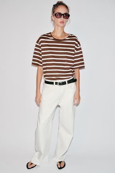 STRIPED SHORT SLEEVE T-SHIRT - Brown by Zara - Image 0