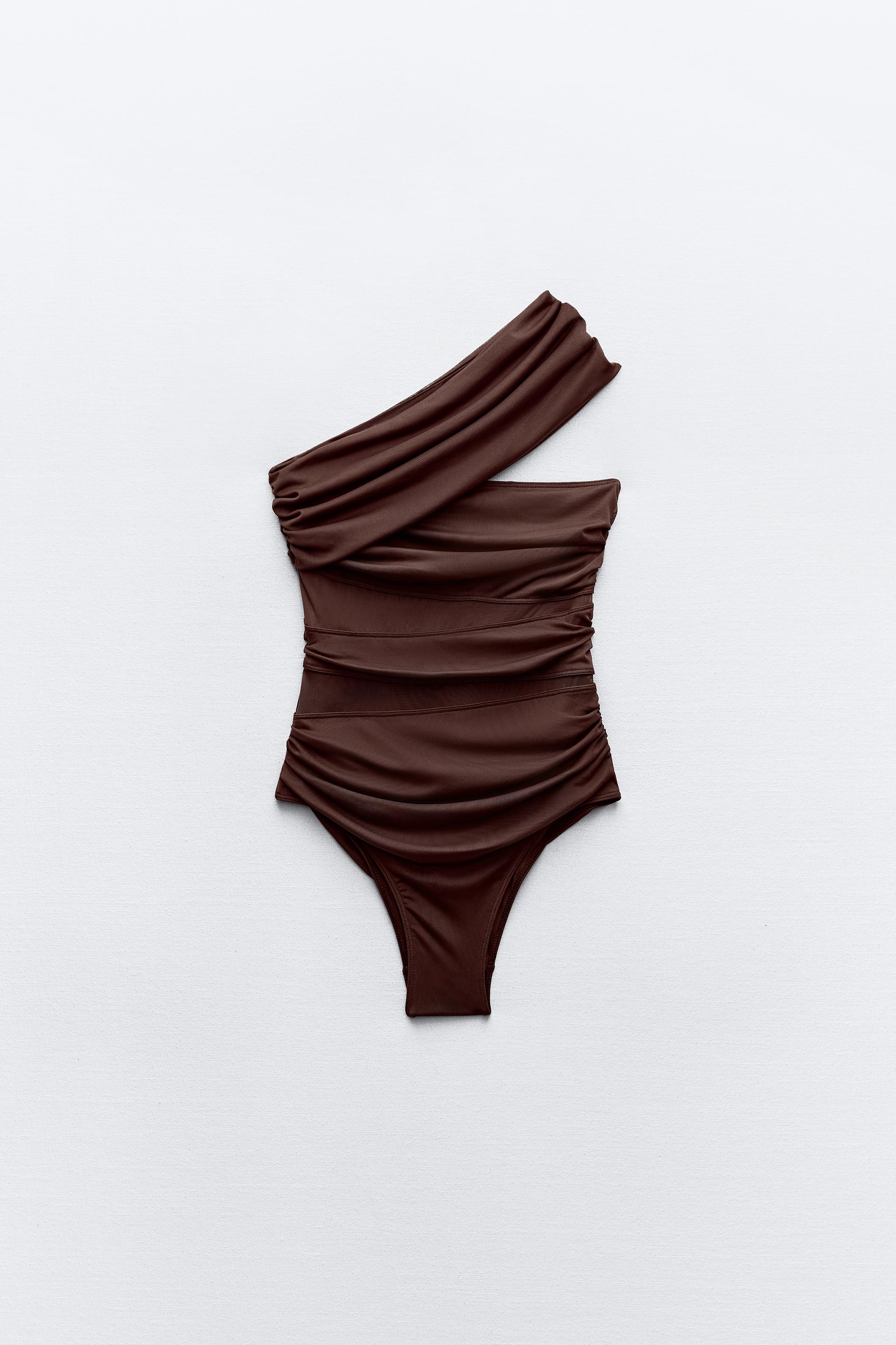 CUT OUT TULLE SWIMSUIT Brown ZARA United States