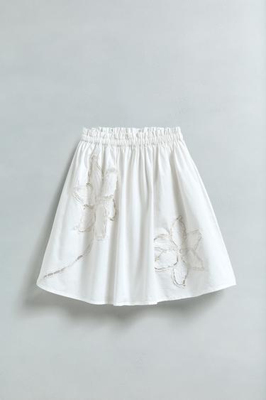 JUPE À FLEURS BRODÉES - Blanc de Zara - Image 4