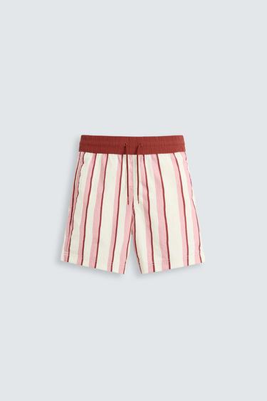 STRIPED LONG SWIMMING TRUNKS - Pink by Zara