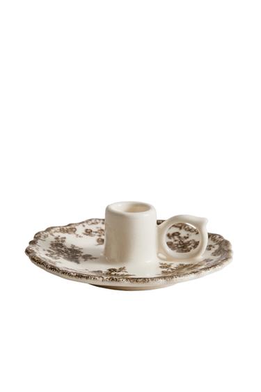 Zara FLORAL EARTHENWARE CANDLEHOLDER - Brown