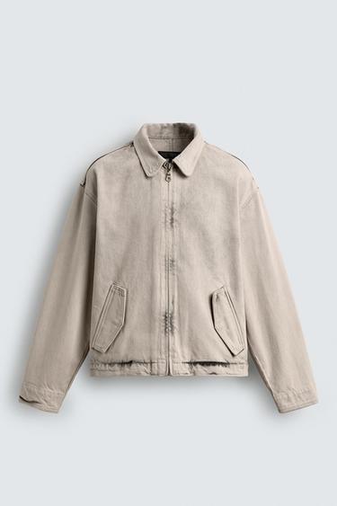 BLEACH WASH DENIM JACKET WITH ZIP - Oyster-white by Zara