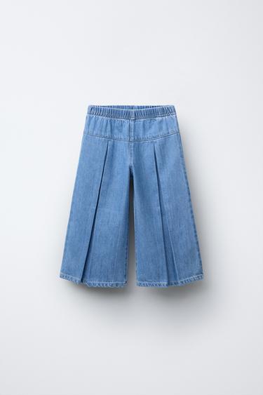 PLEATED DENIM CULOTTES - Mid-blue by Zara - Image 0
