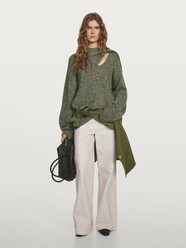 Zara Flecked knit sweater with scarf - STUDIO - Mint Green - Image 0