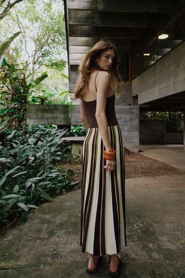 RUSTIC STRIPED DRESS - Ecru / Brown by Zara - Image 5