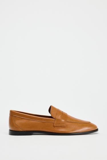 КОЖАНЫЕ ЛОФЕРЫ С ПЛАНКОЙ — Коричневый от Zara — изображение 0
