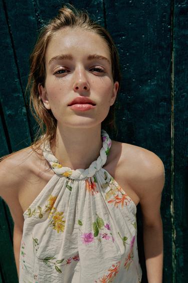 FLORAL PRINT HALTER TOP - Multicoloured by Zara - Image 3