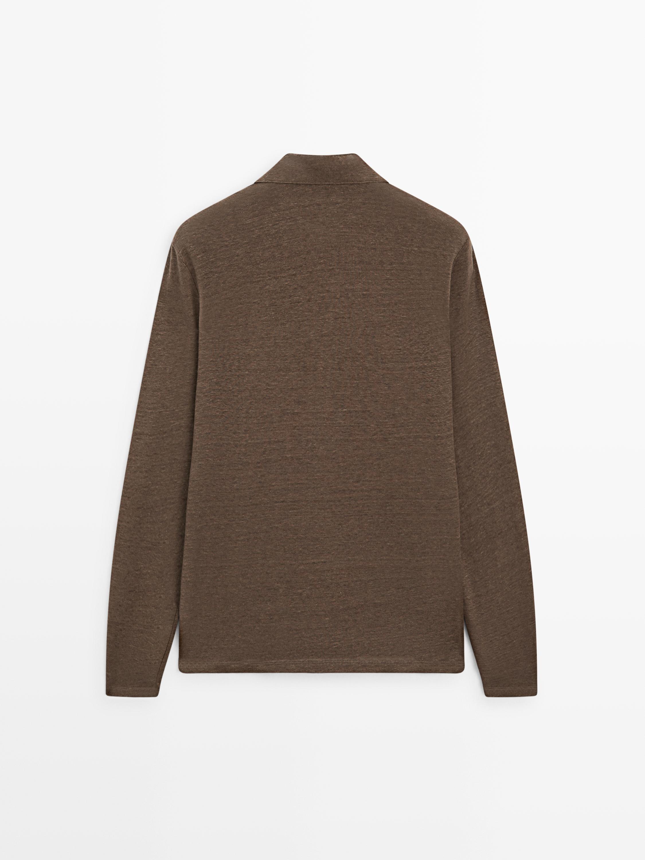 100% linen long sleeve polo shirt