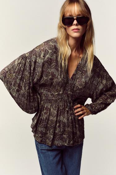 Zara METALLIC THREAD PRINT BLOUSE - Multicolored
