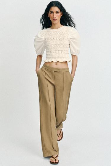 JERSEY COMBINADO PUNTO MANGA ABULLONADA - Crudo de Zara