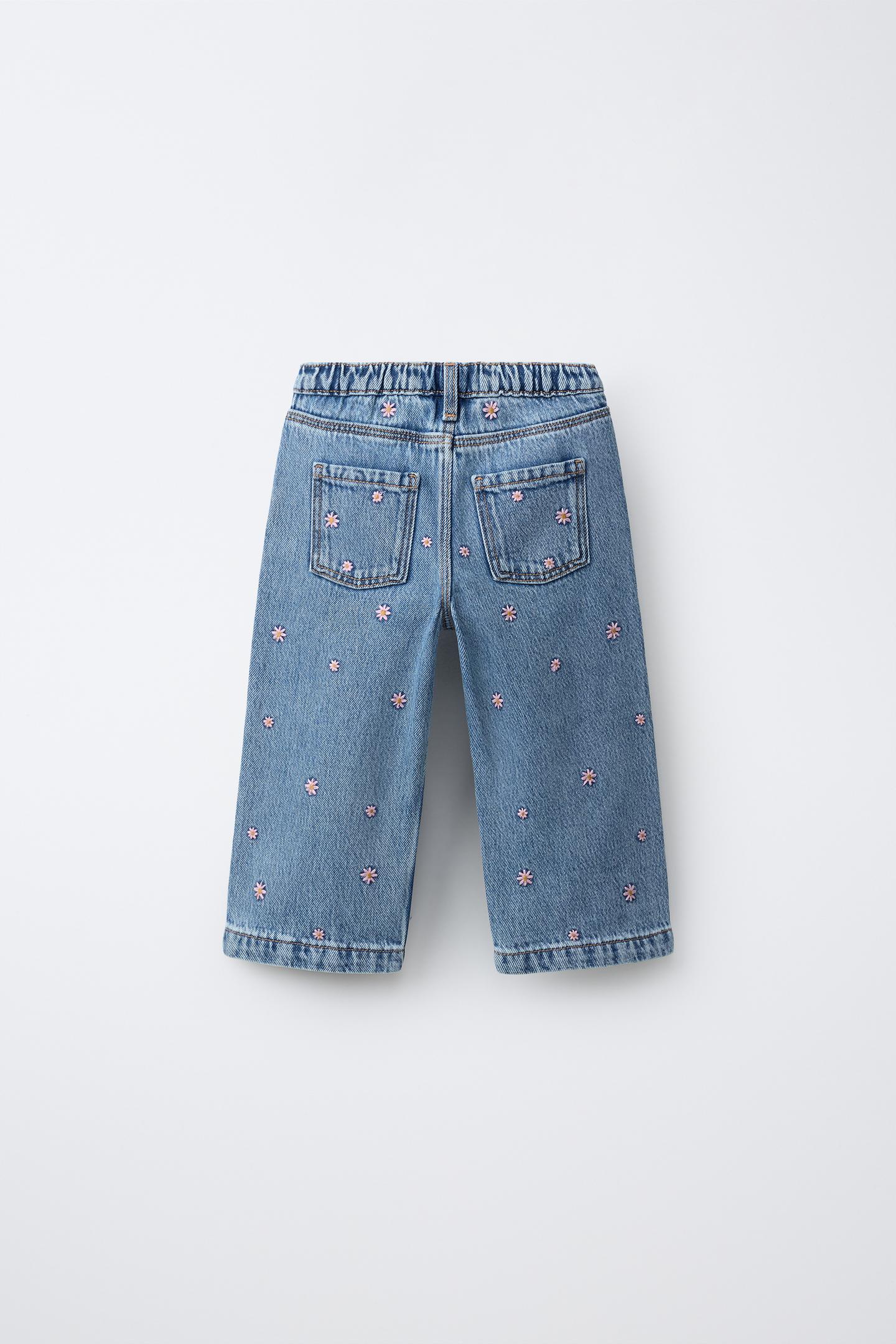 Детские джинсы Zara Embroidered Floral Culotte, цвет: Синий — фото 3