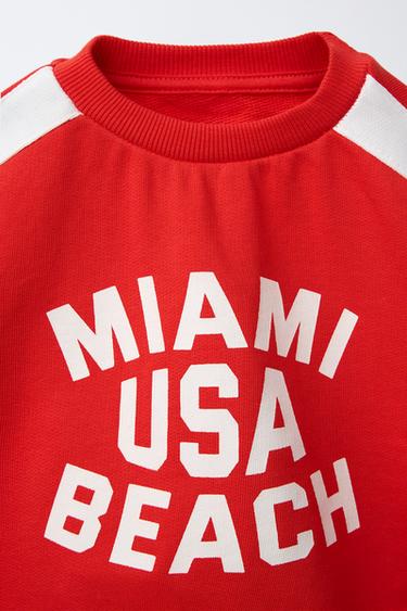 SWEATSHIRT WITH STRIPES AND SLOGAN - Red by Zara - Image 2