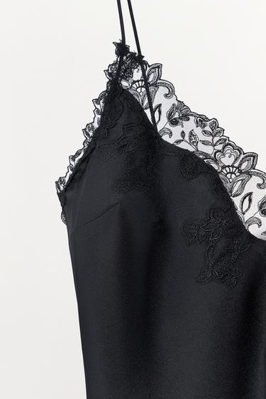 SATIN TOP WITH LACE STRAPS - Black by Zara - Image 7