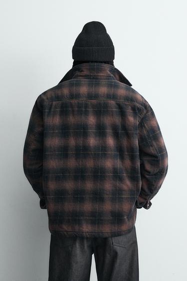 QUILTED CHECK OVERSHIRT - Brown by Zara - Image 2