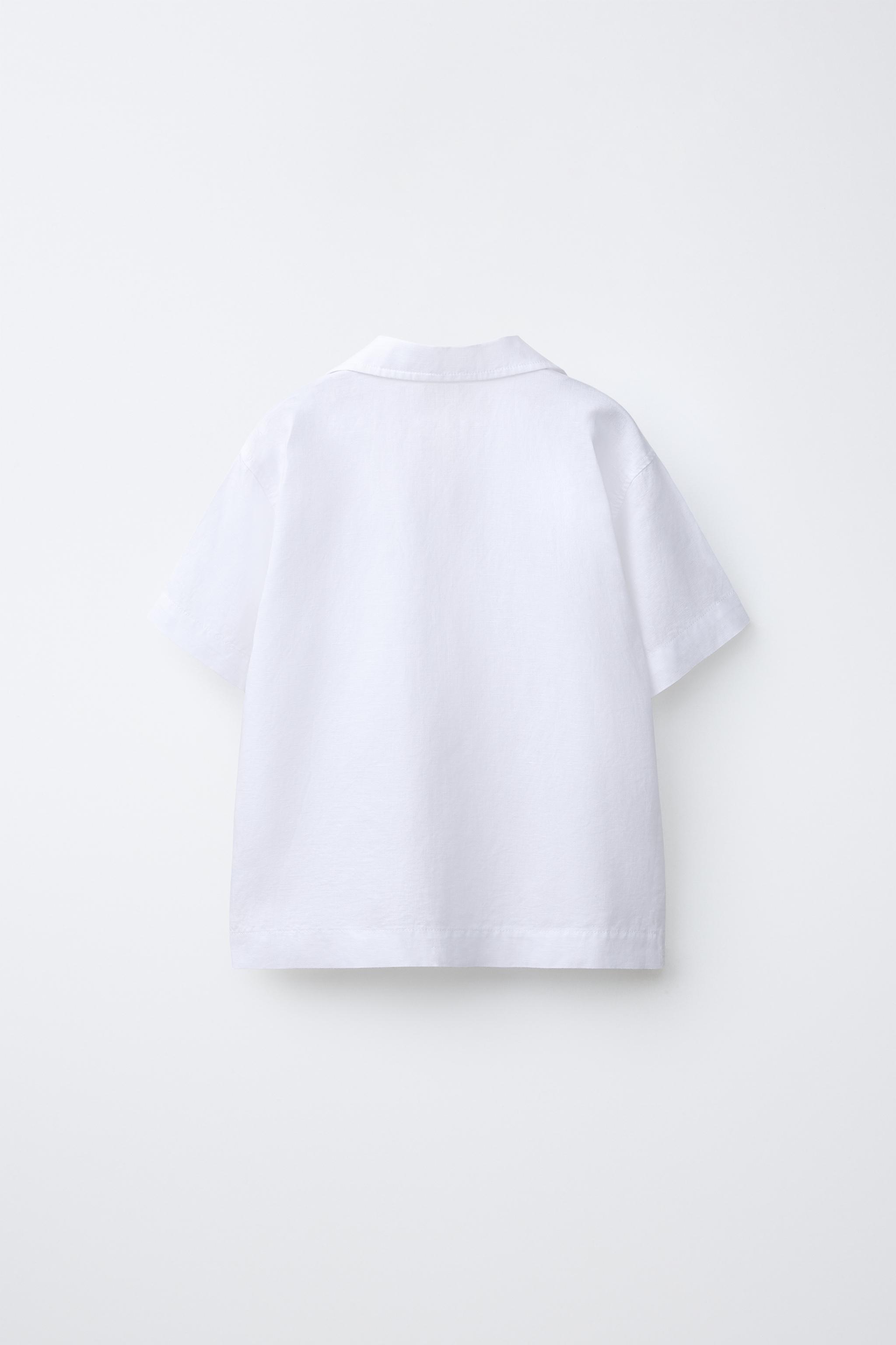 Zara LINEN AND COTTON SPREAD COLLAR SHIRT — фото 3