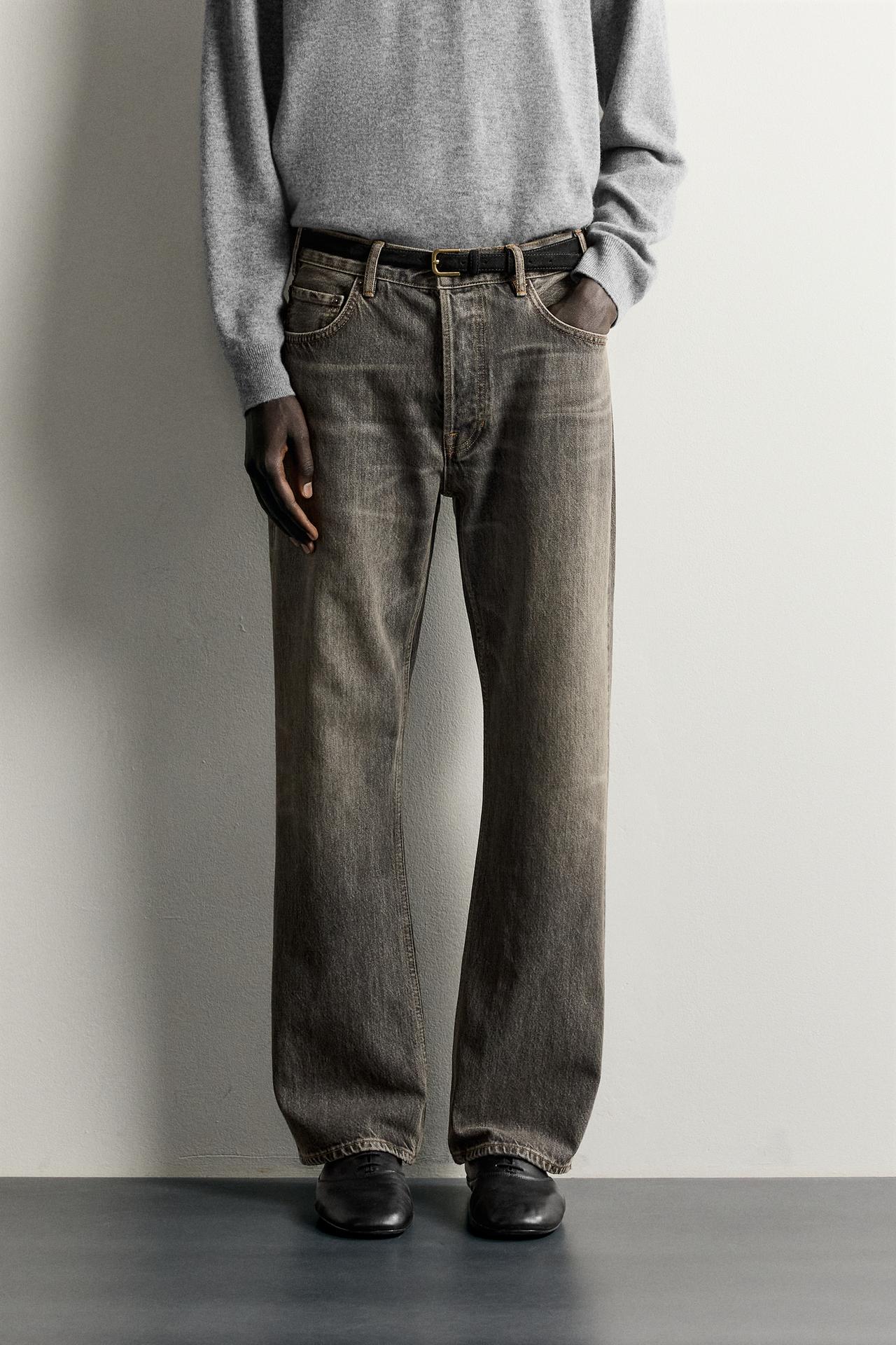 STRAIGHT BOOTCUT FIT JEANS — Grey / Beige