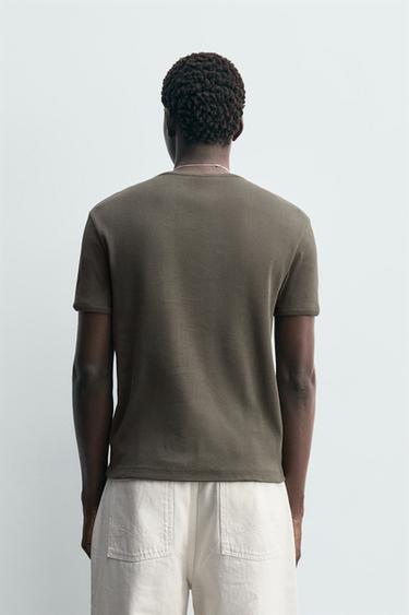 T-SHIRT CÔTELÉ BASIQUE - Gris taupe de Zara - Image 2
