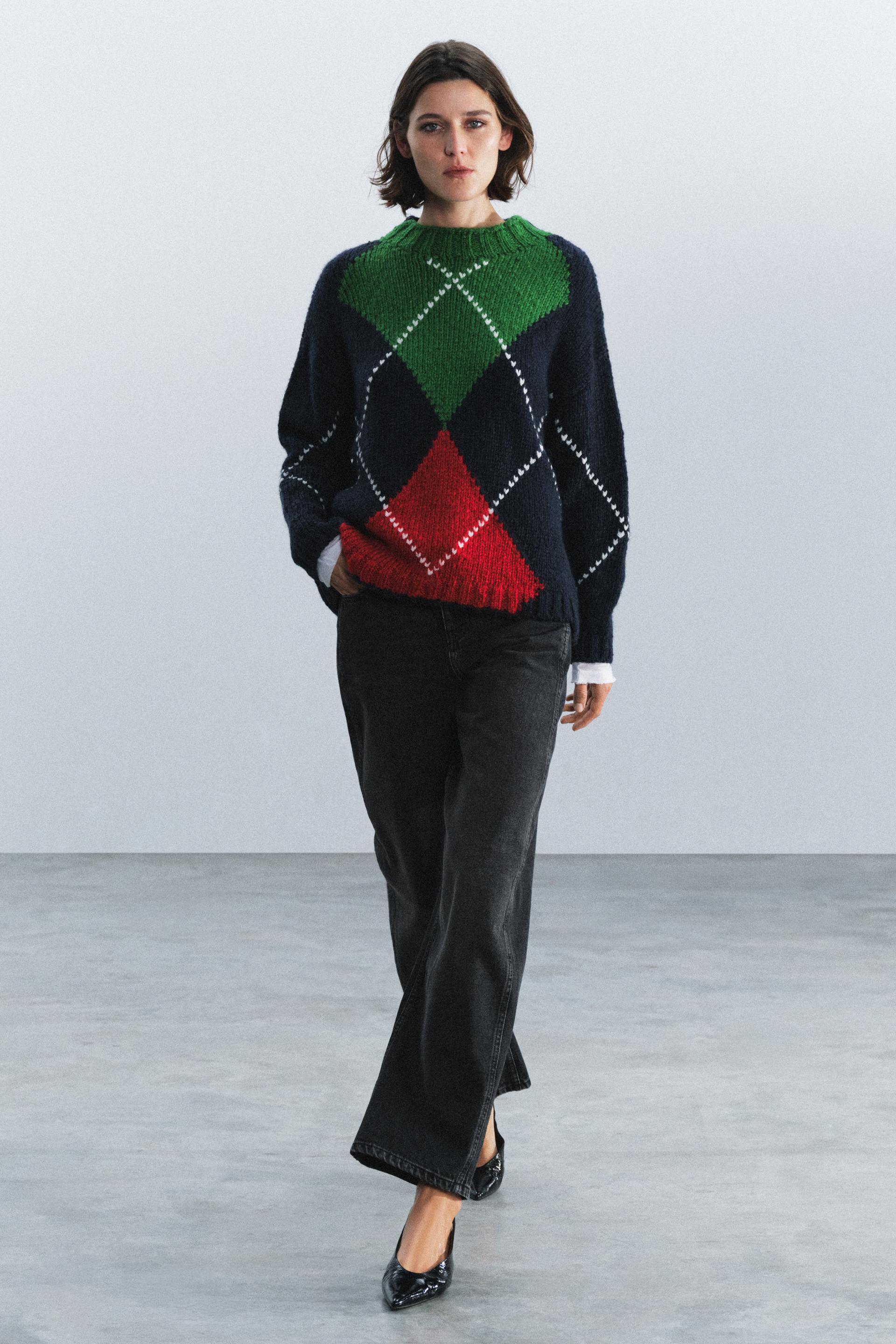 ARGYLE KNIT OVERSIZED SWEATER thumbnail 4