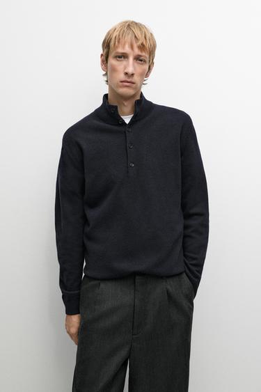 Wool blend mock neck knit sweater — Navy blue 2