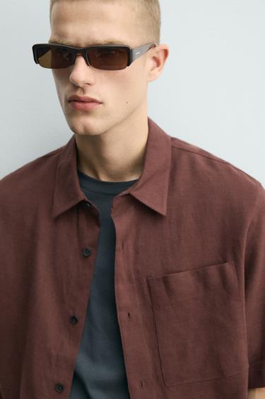 CHEMISE RELAXED FIT EN MÉLANGE DE LIN - Bordeaux de Zara - Image 4