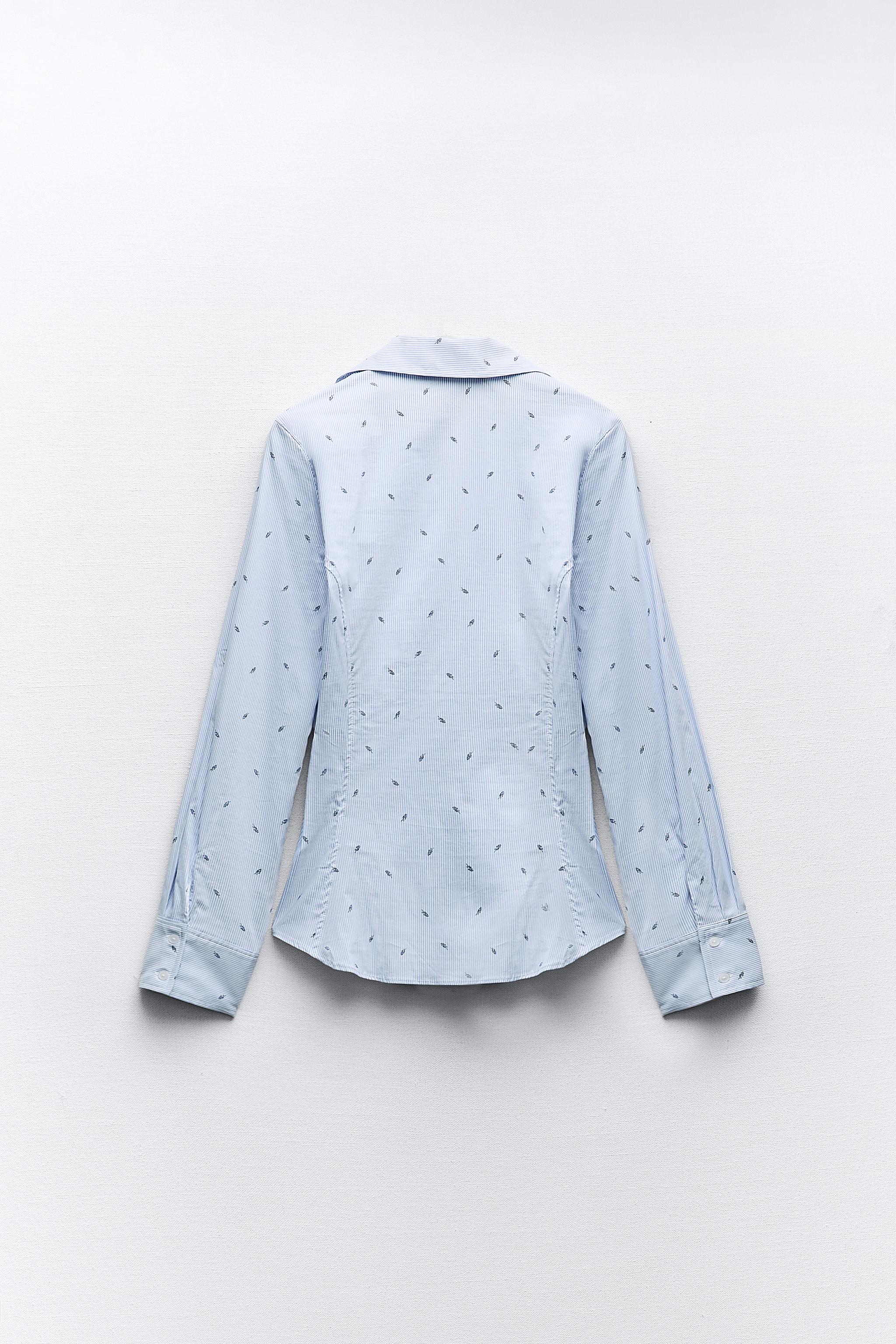 プリント入りポプリンシャツ - 青色/白色 | ZARA Japan / 日本
