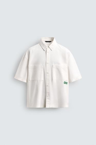 CONTRAST EMBROIDERY SHIRT - Oyster-white by Zara