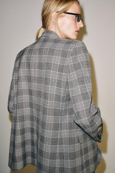 Zara ZW COLLECTION PLAID BLAZER - Gray