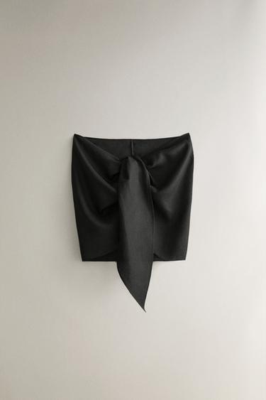 PARÉO COURT DE PLAGE EN LIN À NŒUD - Noir de Zara - Image 0