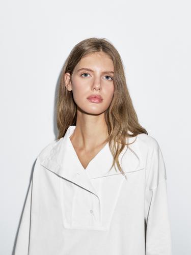 Zara Funnel neck T-shirt - Oyster-white