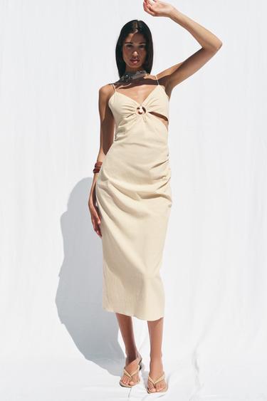 CUT-OUT RUSTIC MIDI DRESS - Light beige by Zara - Image 0