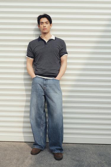 Zara 合身吊襠牛仔褲 - 中藍色