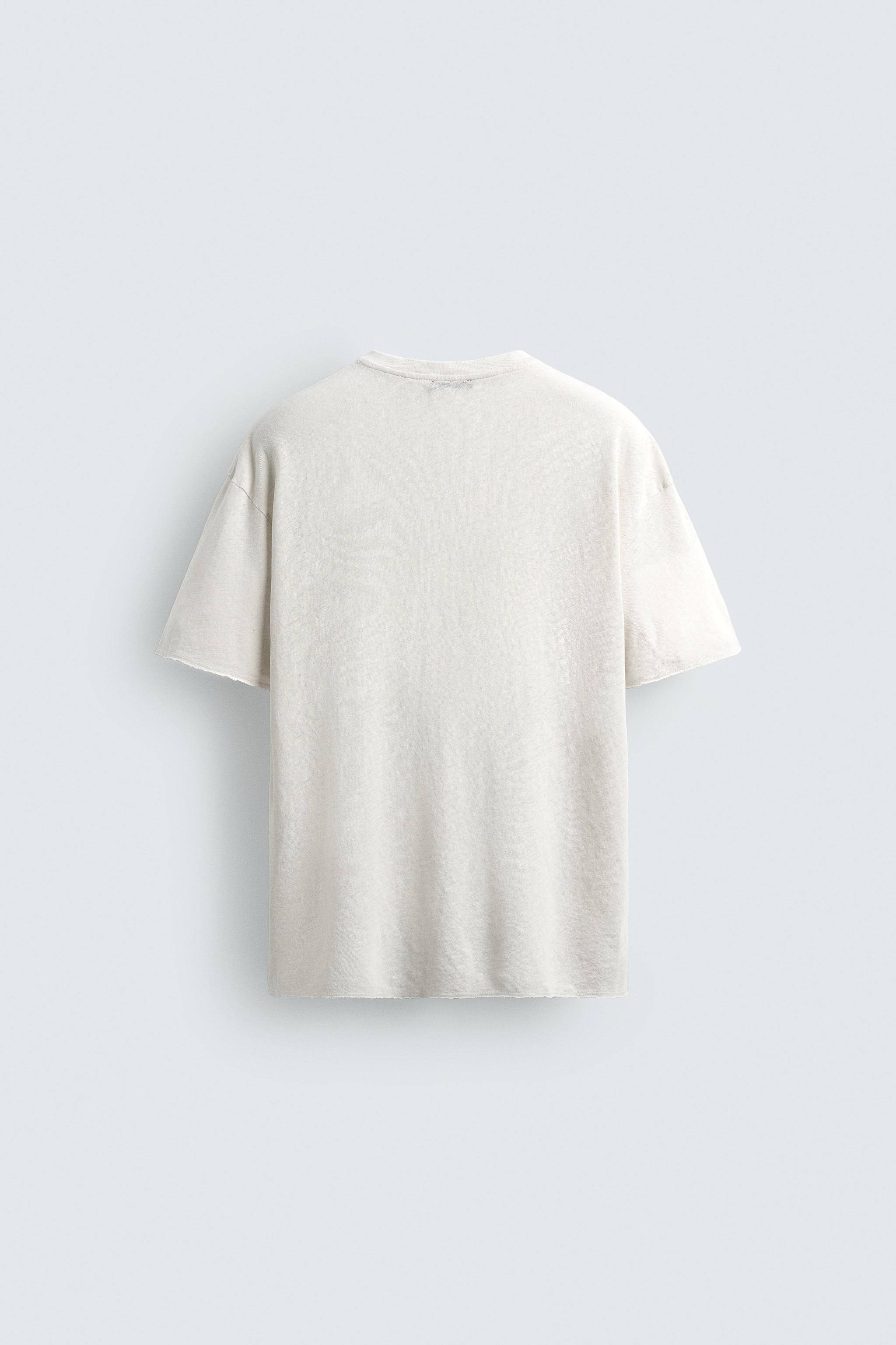 WASHED COTTON-LINEN T-SHIRT WITH TEXT