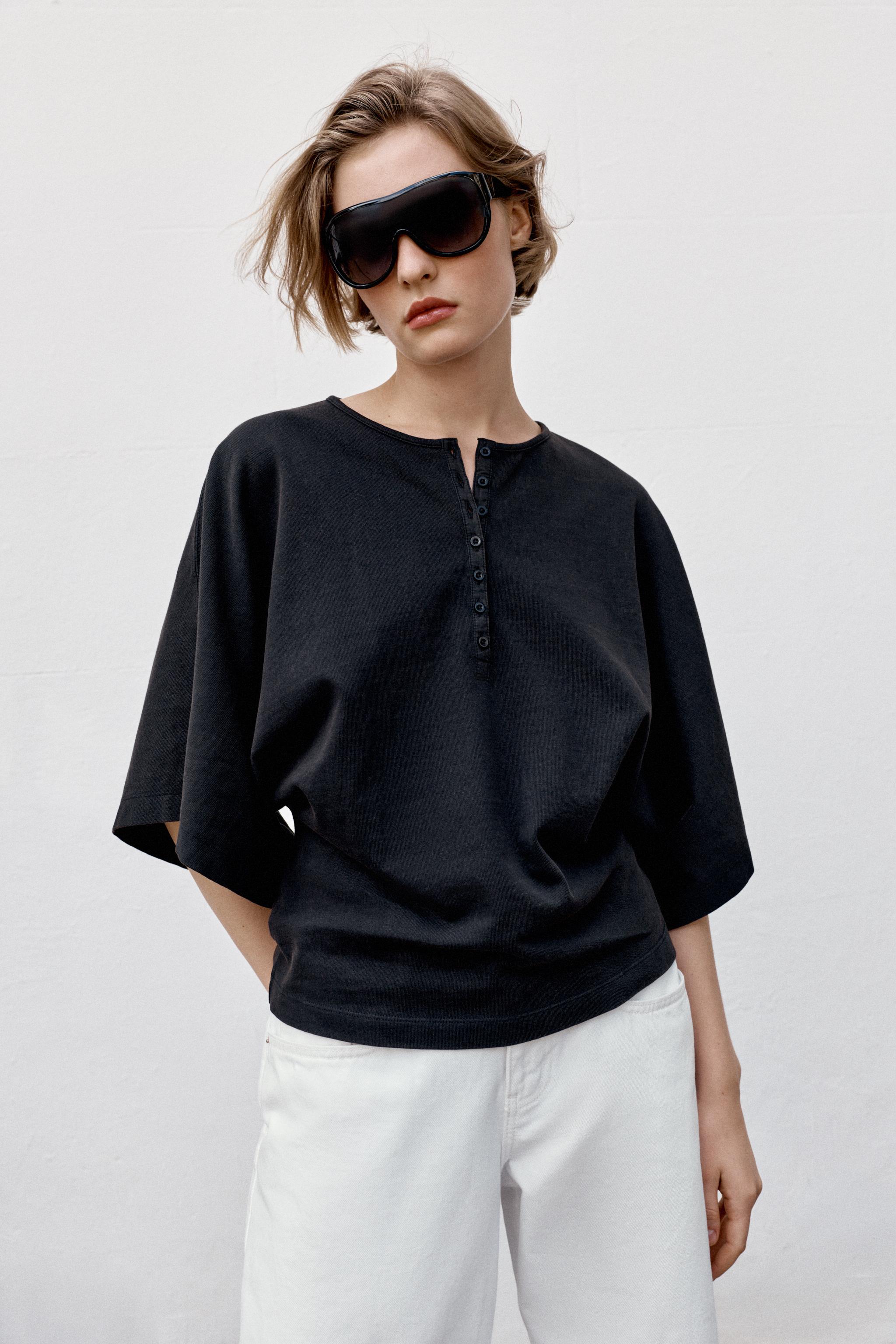 HENLEY T-SHIRT — Black
