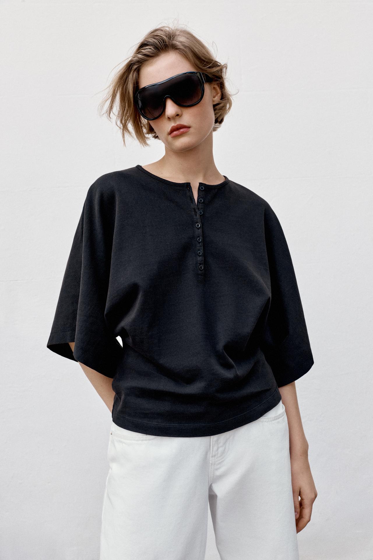 HENLEY T-SHIRT — Black