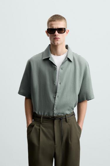 CAMISA RELAXED FIT LINO - Verde gris de Zara