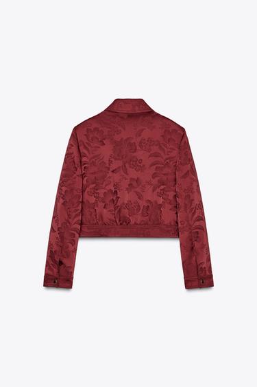 Zara JACQUARD BOMBER JACKET - Burgundy