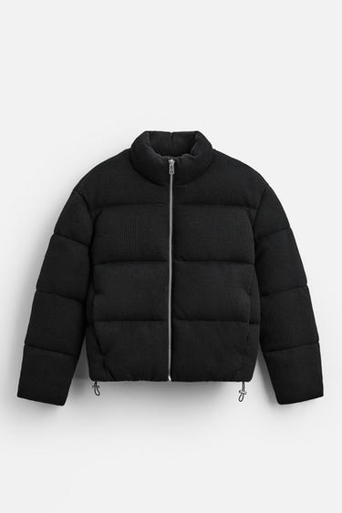 Zara RIBBED PUFFER JACKET - Black