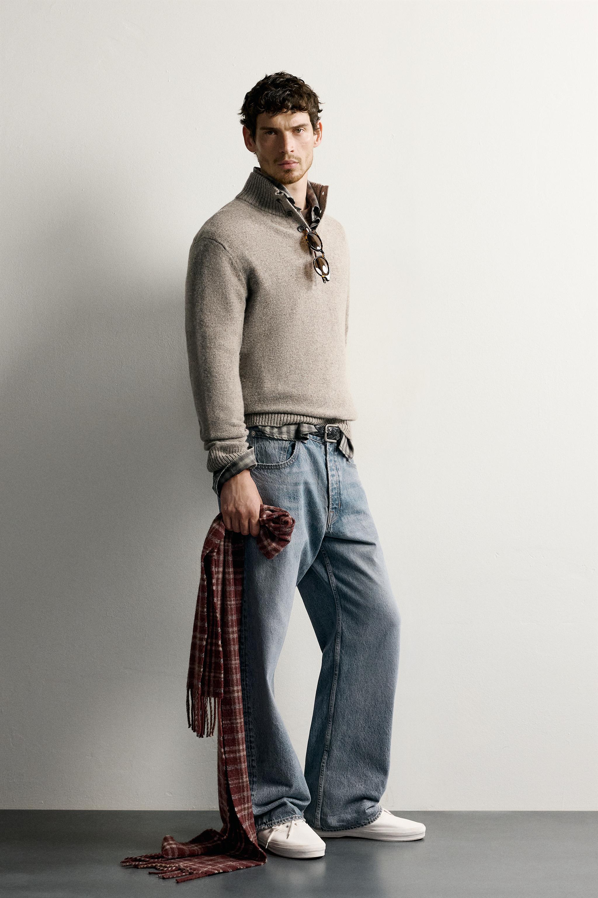 100% WOOL MOCK NECK BUTTON SWEATER