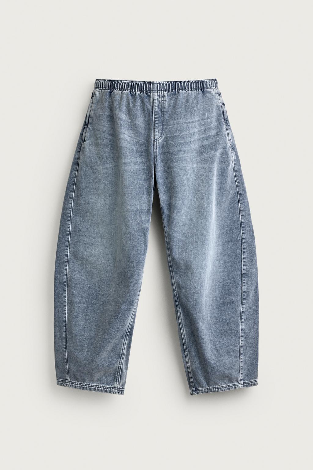 BALLOON FIT FLEECE DENIM TROUSERS